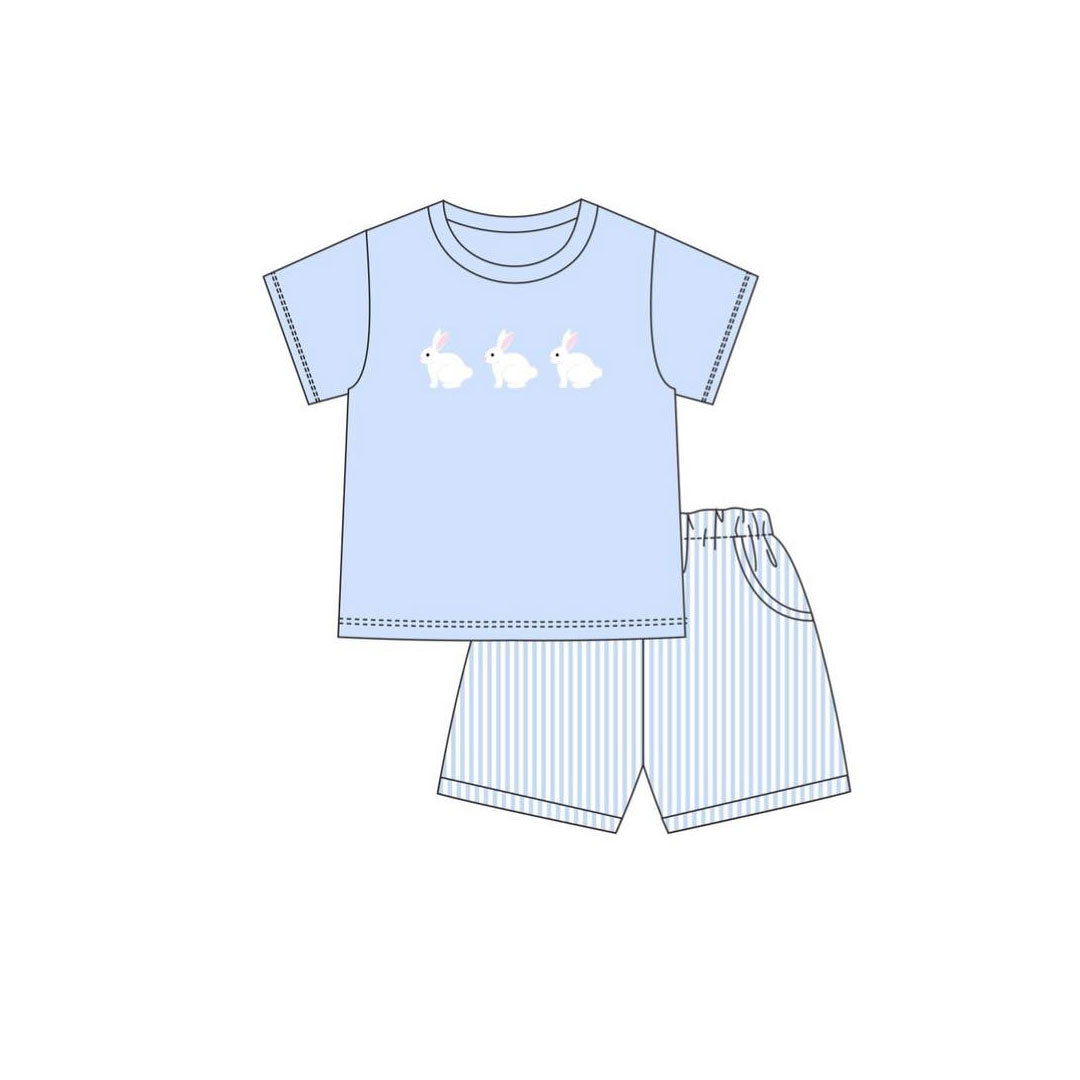 (Pre Order) No moq BSSO1560 PRE-ORDER baby boys clothes bunny blue short sleeve shorts set-2025.10.2