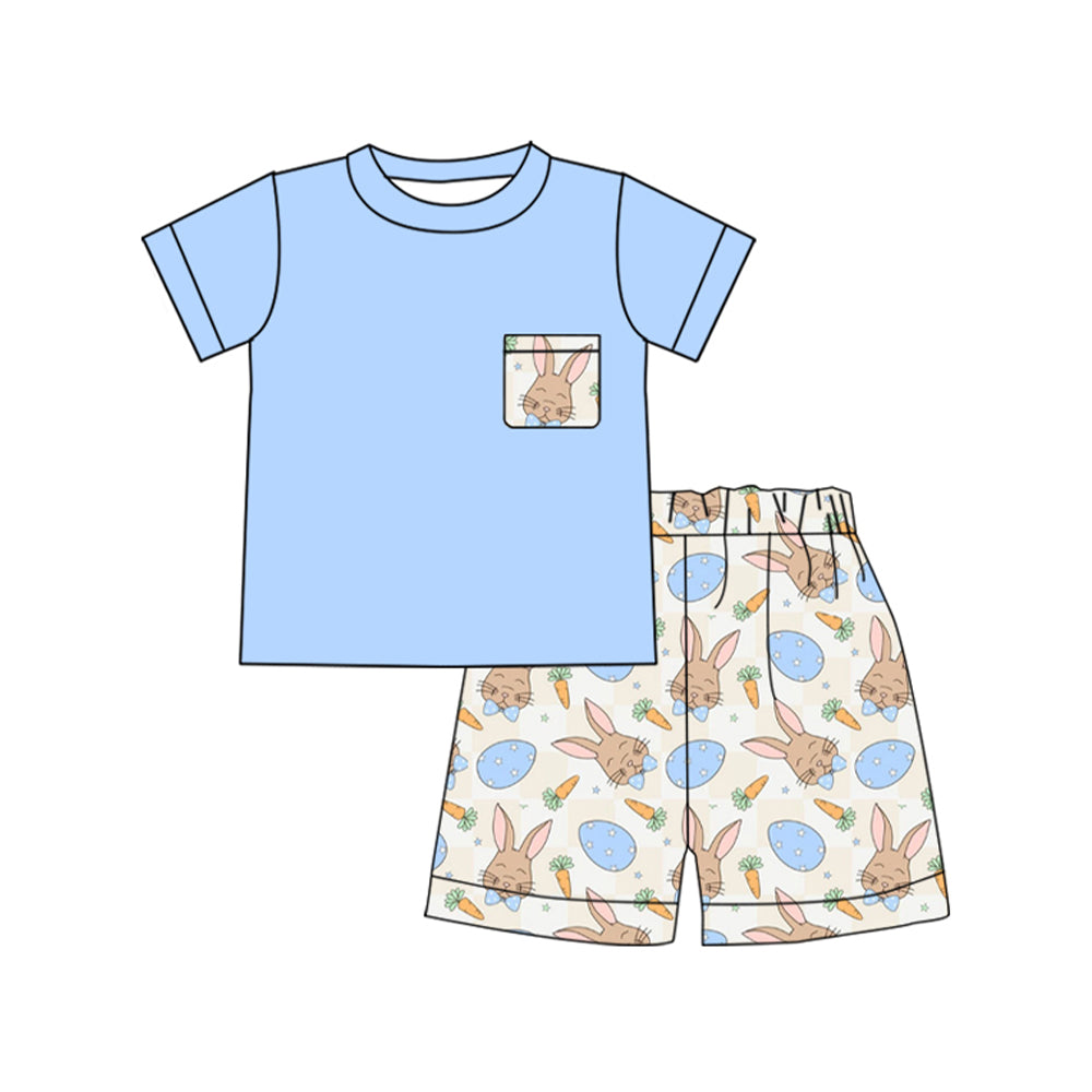 (Pre Order) No moq BSSO1561 PRE-ORDER baby boys clothes bunny blue short sleeve shorts set-2025.10.2