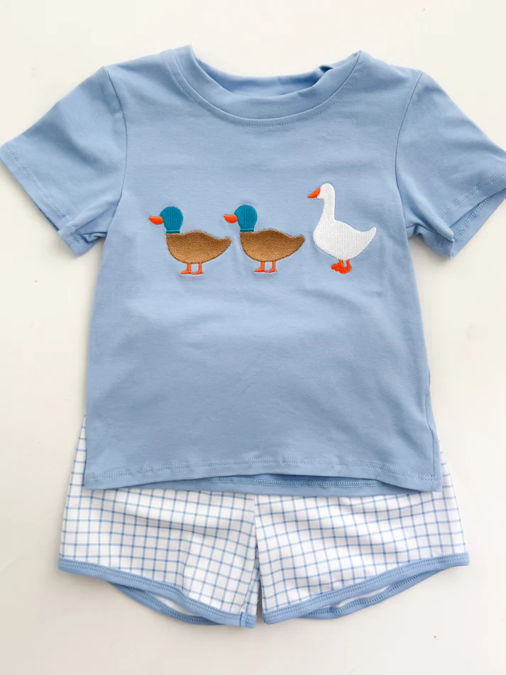 (Pre Order) No moq BSSO1567 PRE-ORDER baby boys clothes duck blue short sleeve shorts set-2025.10.9