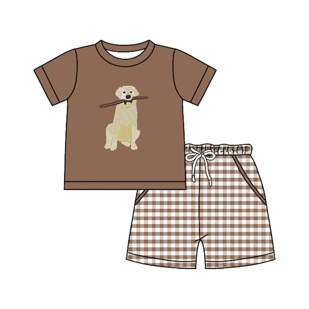 (Pre Order) No moq BSSO1637 Pre-order baby boy clothes puppy brown short sleeve shorts sets-2025.10.31