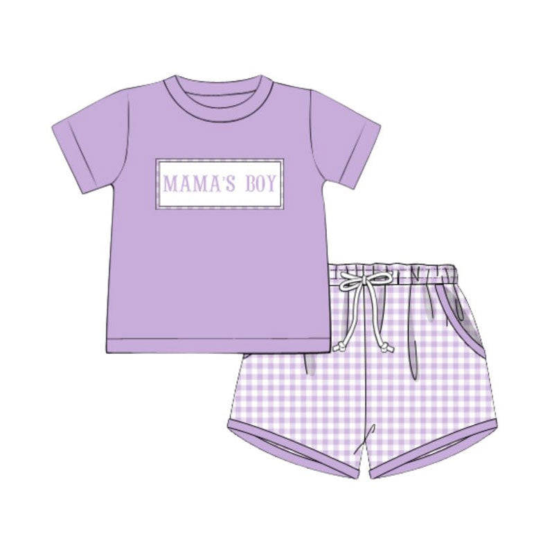 (Pre Order) No moq BSSO1703 Pre-order baby boy clothes MAMA purple short sleeve shorts sets-2025.11.18