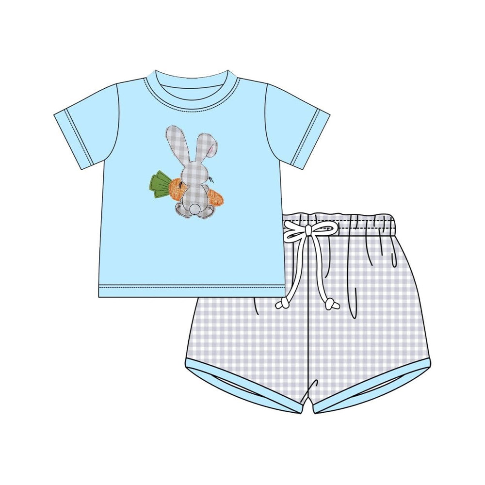 (Pre Order) No moq BSSO1707 Pre-order baby boy clothes easter blue short sleeve shorts sets-2025.11.19