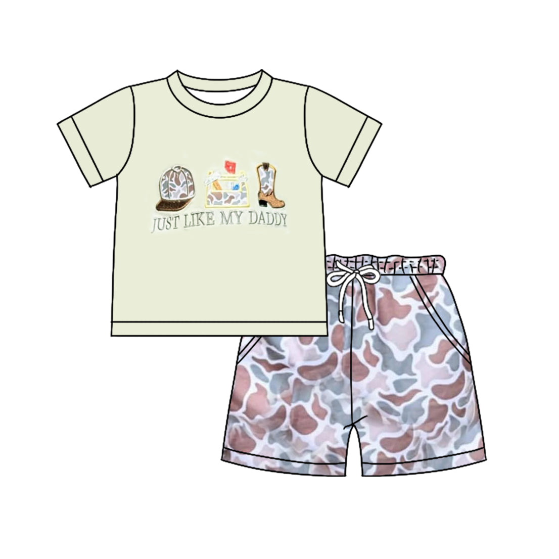(Pre Order) No moq BSSO1710 Pre-order baby boy clothes camouflage boot hat short sleeve shorts sets-2025.11.20