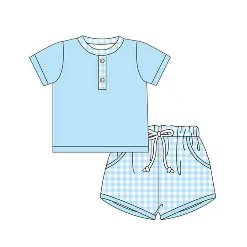 (Pre Order) No moq BSSO1730 Pre-order baby boy clothes blue short sleeve shorts sets-2025.11.24