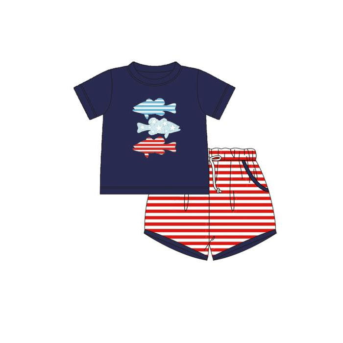 (Pre Order) No moq BSSO1741 Pre-order baby boy clothes navy blue short sleeve shorts sets-2025.11.26