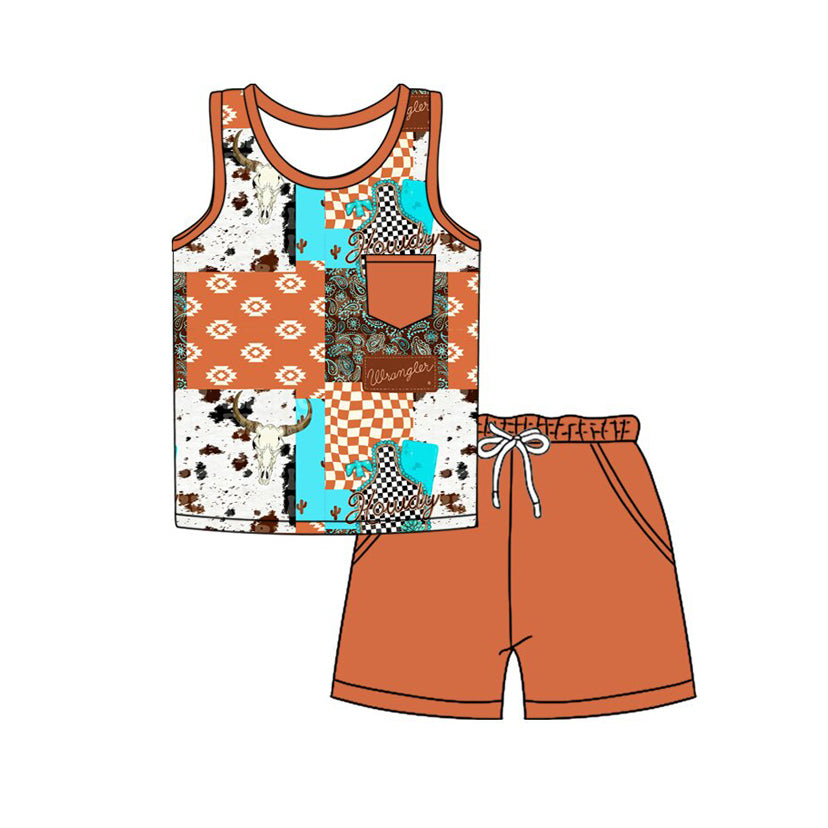 (Pre Order) No moq Pre-order baby boy clothes geometric sleeveless shorts sets-2025.12.6