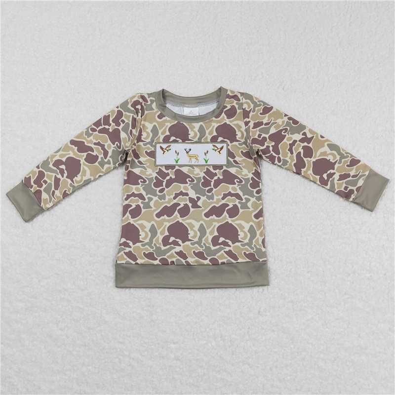RTS NO MOQ(In Stock) BT0378 Embroidered duck camouflage long-sleeved top