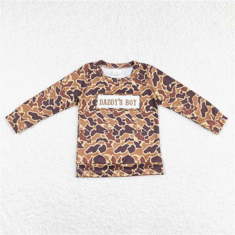 RTS NO MOQ(In Stock) BT0477 Embroidered DADDY BOY Camouflage Long Sleeve Top