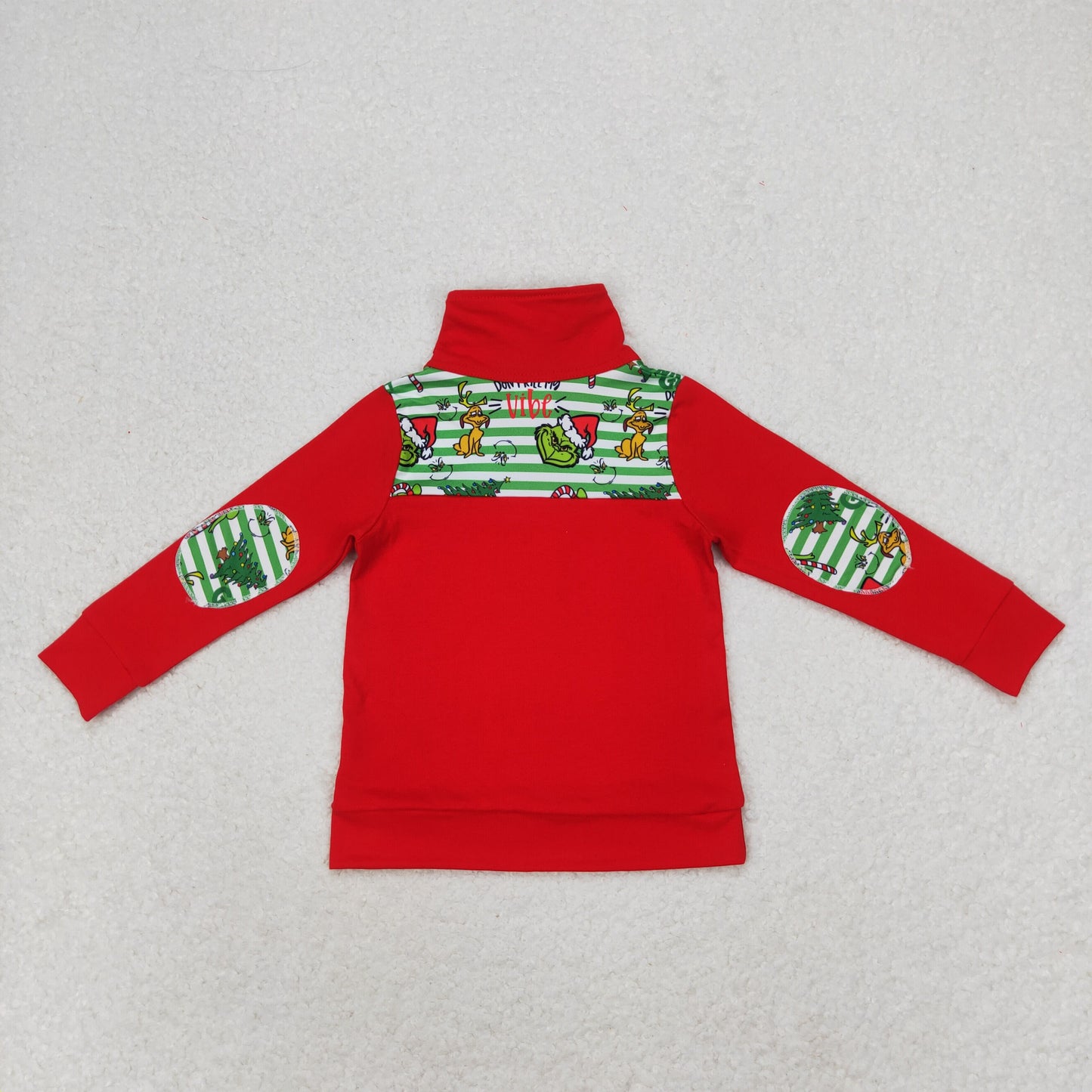 RTS NO MOQ(In Stock ) BT0726 Grinch puppy Christmas tree green striped red zipper long-sleeved top