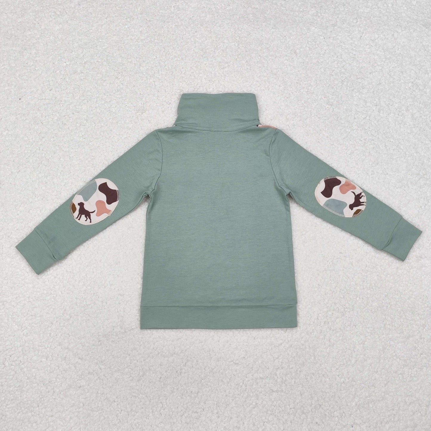 RTS NO MOQ(In Stock) BT0796 Puppy Duck Camouflage Green Zipper Long Sleeve Top