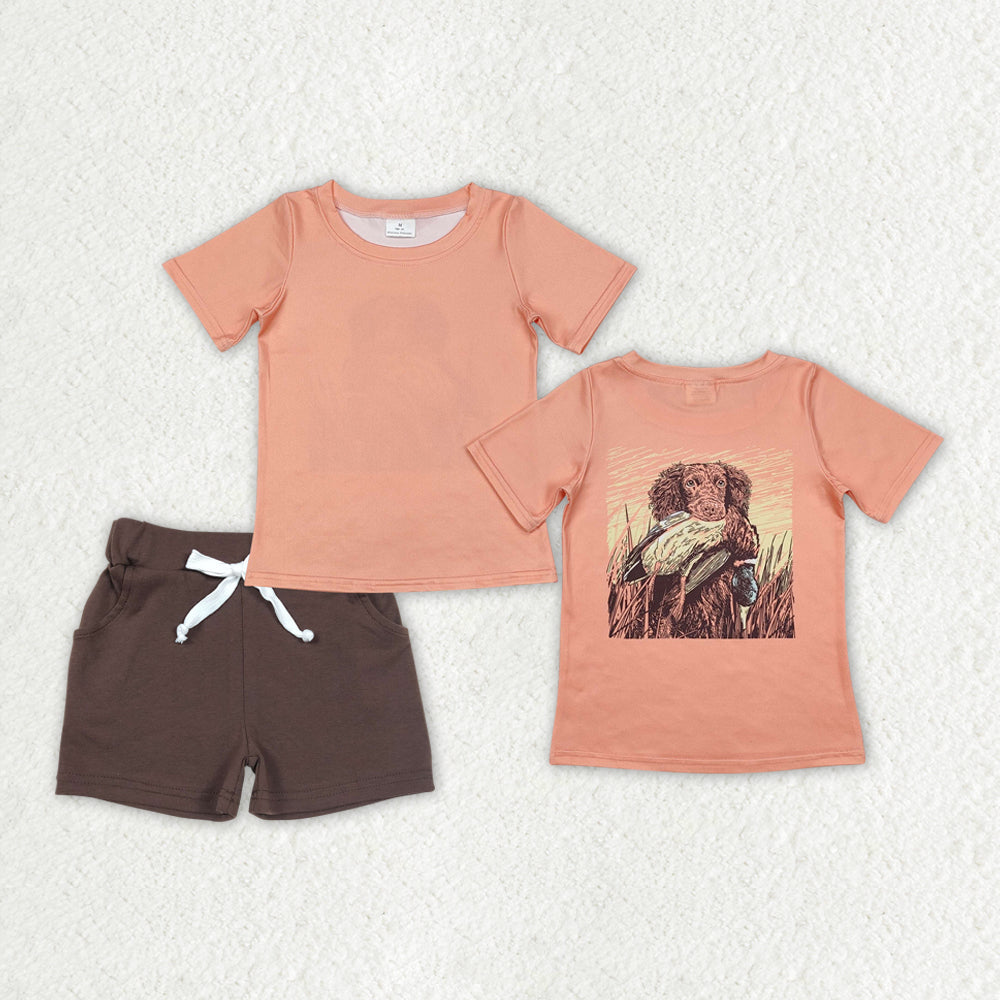 RTS NO MOQ ETA 5/7days Arrived BT1084+SS0134 Duck puppy orange short-sleeved top Brown pocket shorts sets
