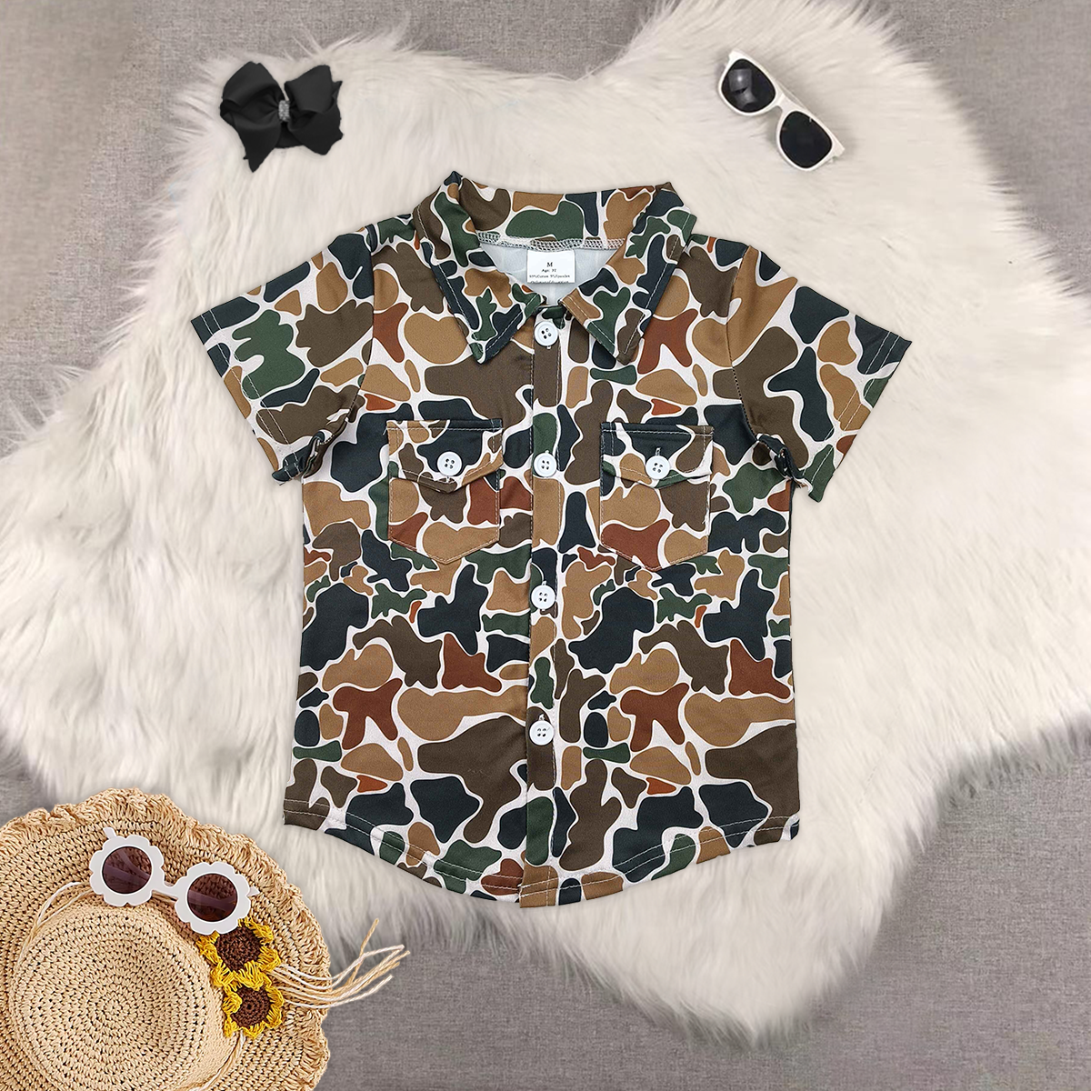 RTS NO MOQ baby boys clothes camouflage Short Sleeve Suit & Top and shorts