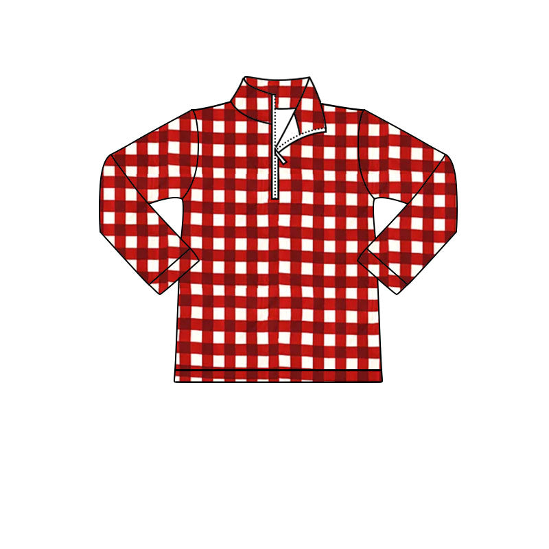 (Pre Order) No moq BT1349 pre-order toddler boy clothes red plaid long Sleeve Top -2025.9.4