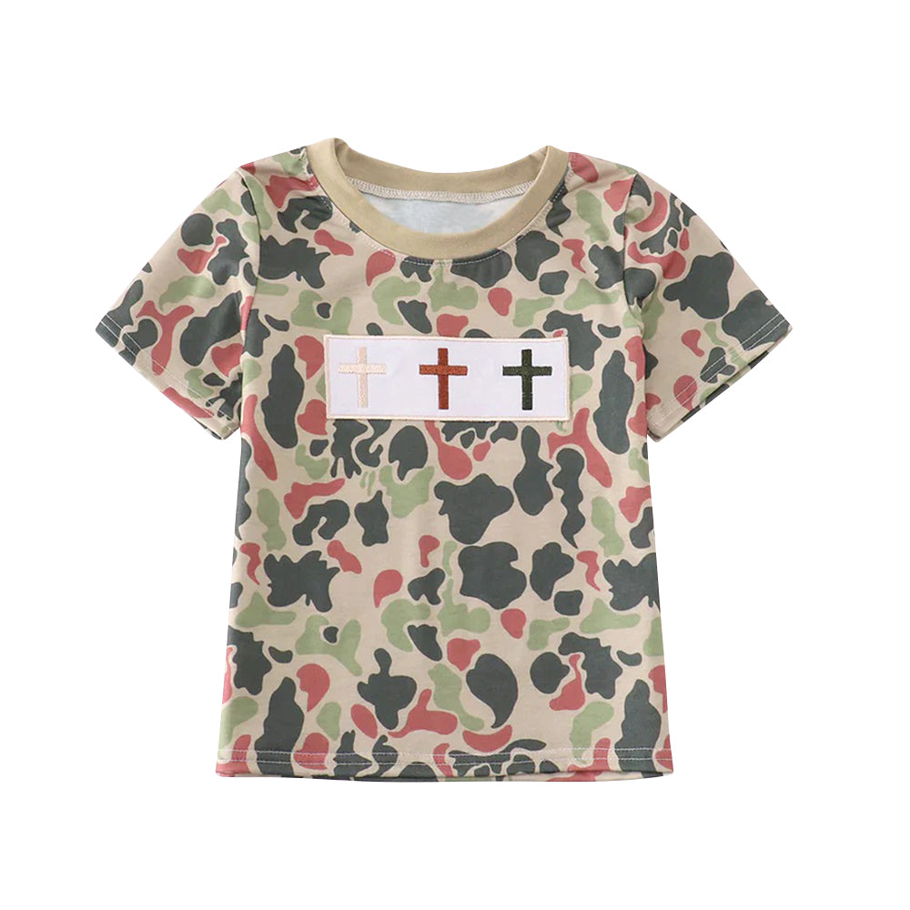 (Pre Order) No moq BT1395 pre-order toddler boy clothes easter camouflage short Sleeve Top -2025.10.2