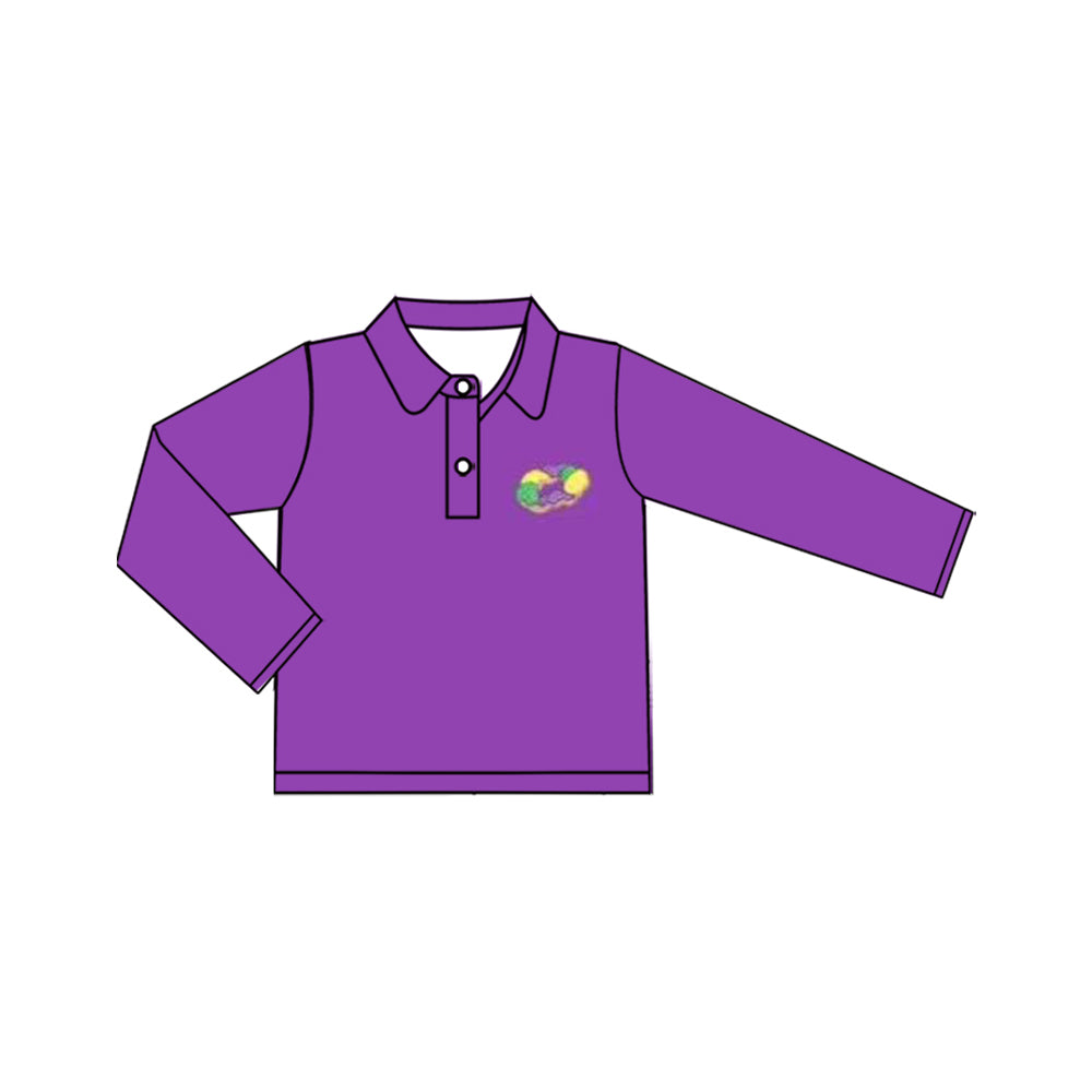 (Pre Order) No moq BT1402 pre-order toddler boy clothes mardi gras purple long Sleeve Top -2025.10.10