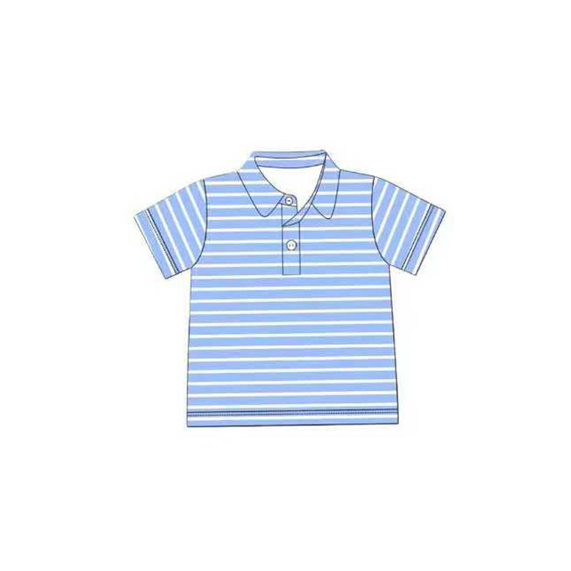 (Pre Order) No moq BT1406 pre-order toddler boy clothes blue striped short Sleeve Top -2025.10.12