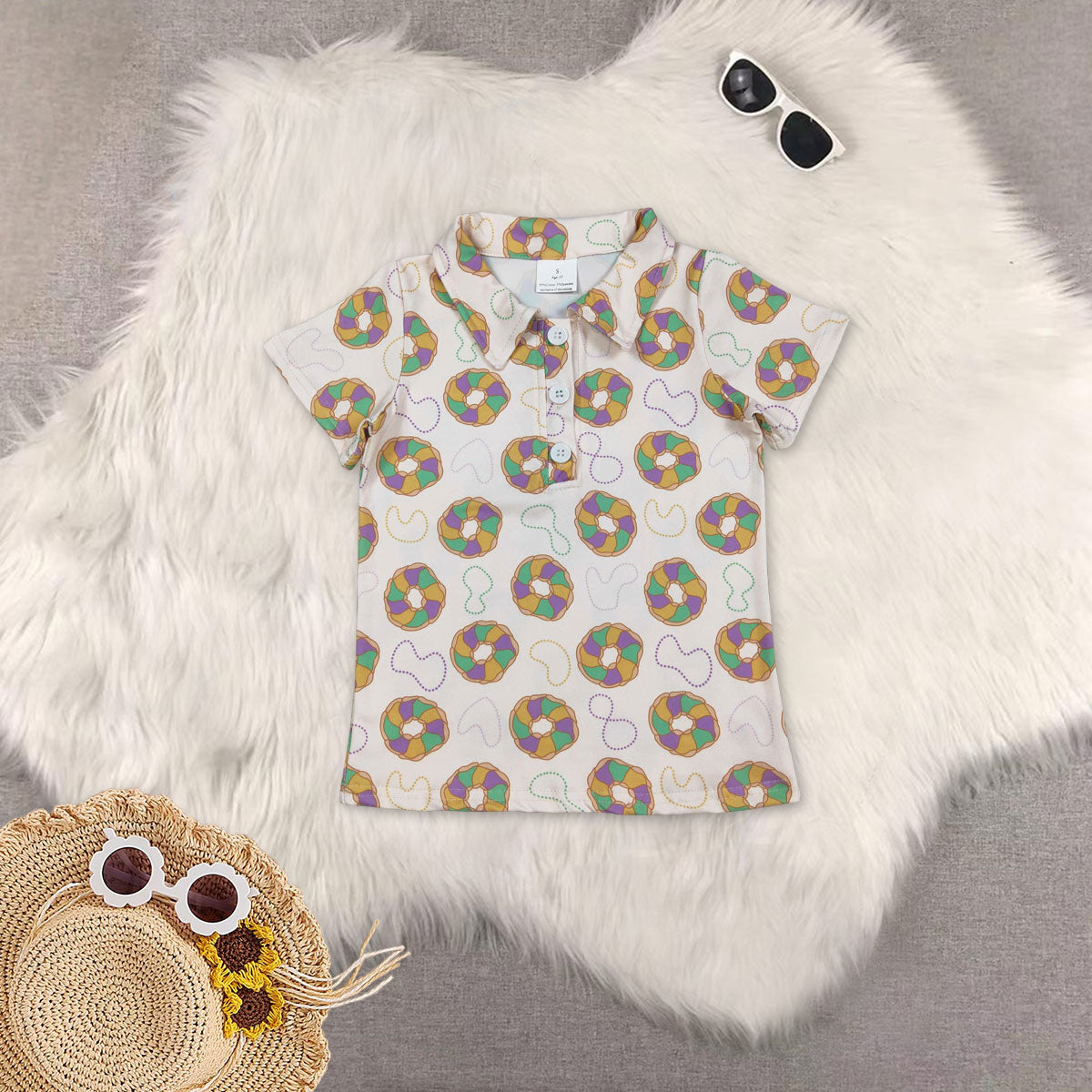 RTS NO MOQ Sibling baby girl boy clothes mardi gras nceklace short sleeve top and dresses and skirts sets and skirts and adult top and adult skirts