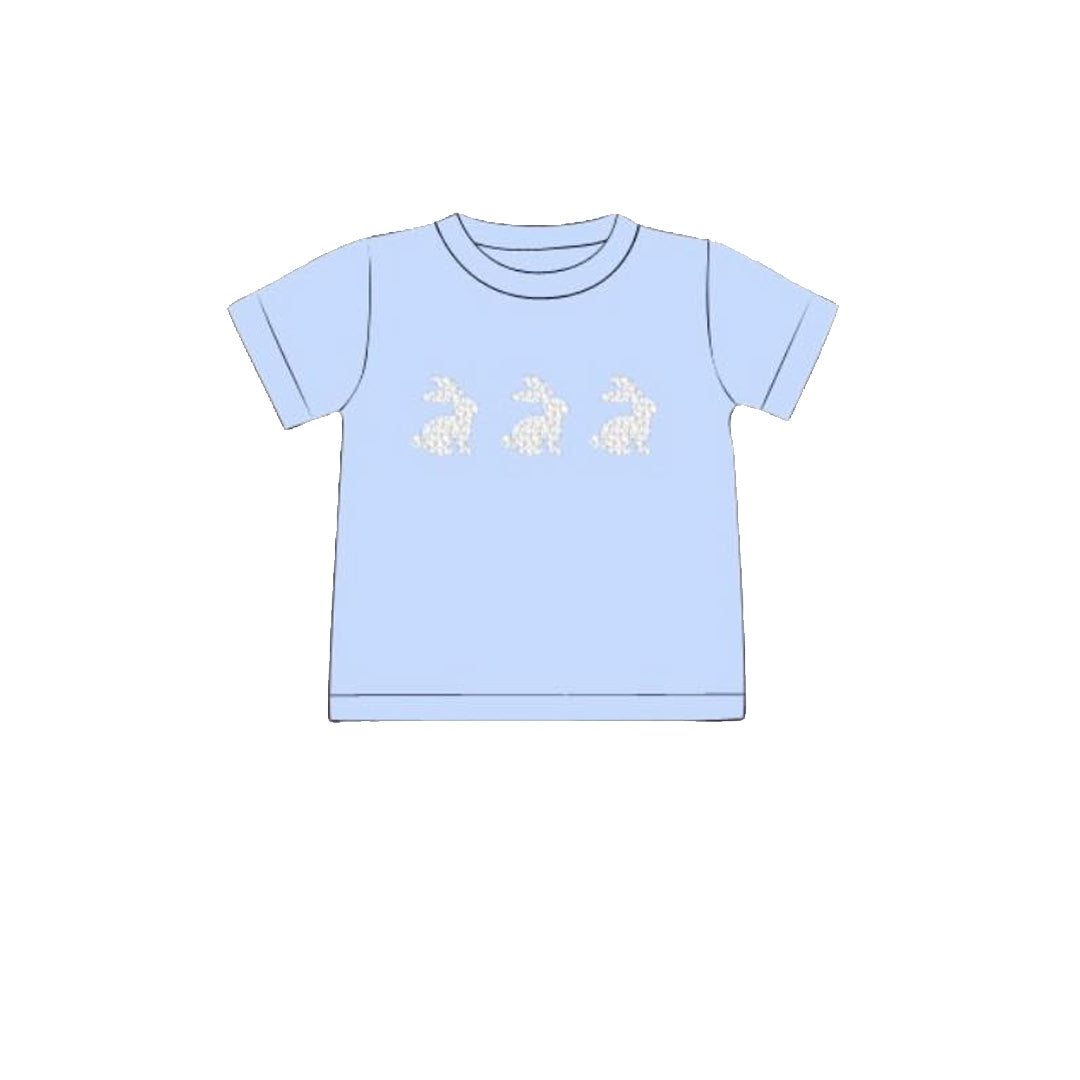 (Pre Order) No moq BT1488 pre-order toddler boy clothes bunny blue short Sleeve Top -2025.10.30