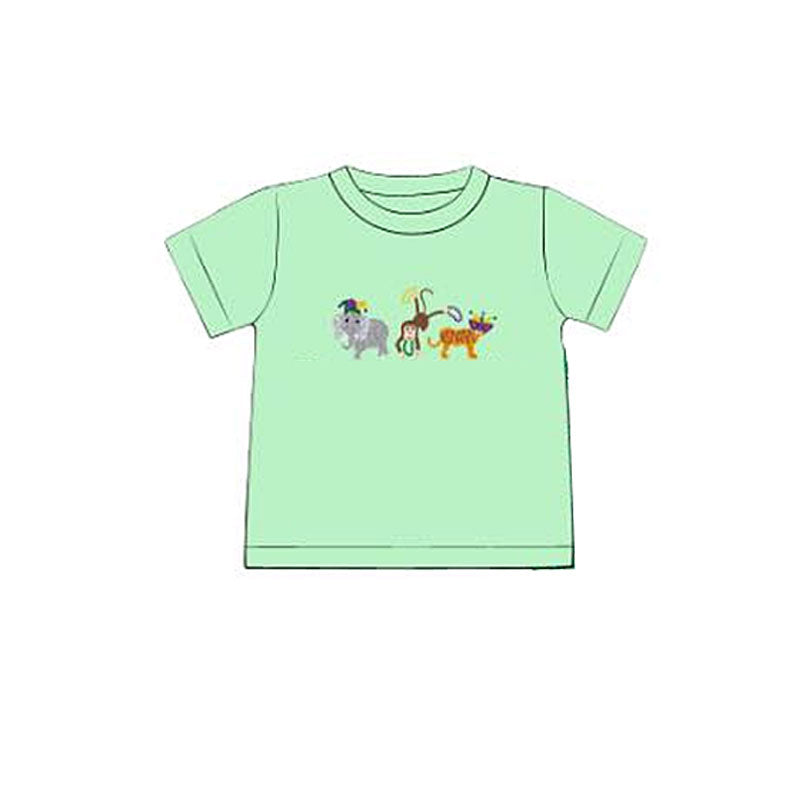 (Pre Order) No moq BT1506 pre-order toddler boy clothes mardi gras animal green short Sleeve Top -2025.11.3