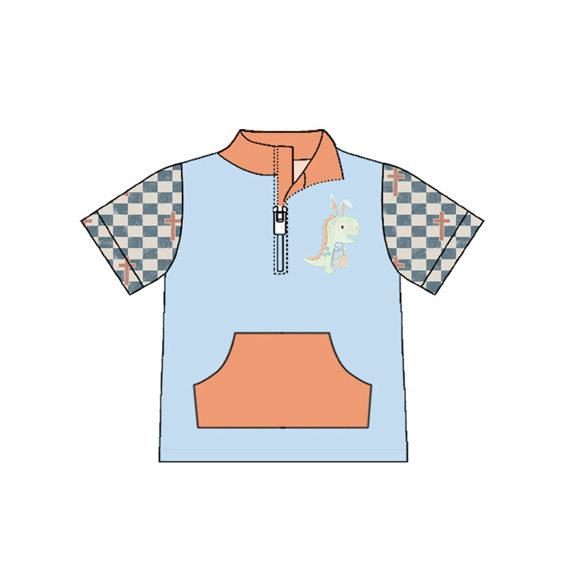 (Pre Order) No moq BT1550 pre-order toddler boy clothes easter dinosaur short Sleeve Top -2025.11.10