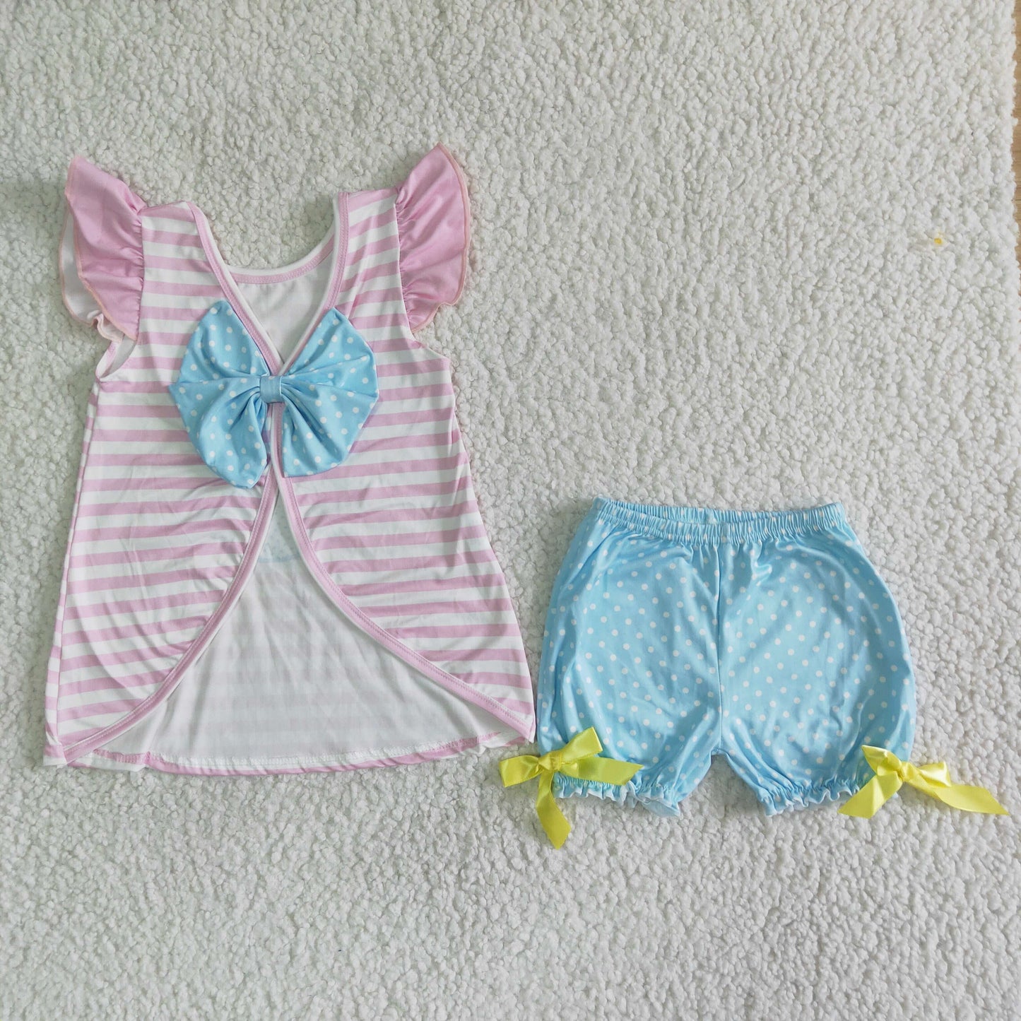 RTS NO MOQ ETA 5/7days Arrived C0-28 Easter Bunny Striped Fly Sleeve Shorts Set