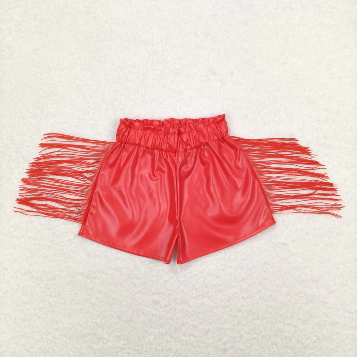 RTS NO MOQ Baby Girls Tassels Fashion Sibling Sister Pleather Shorts