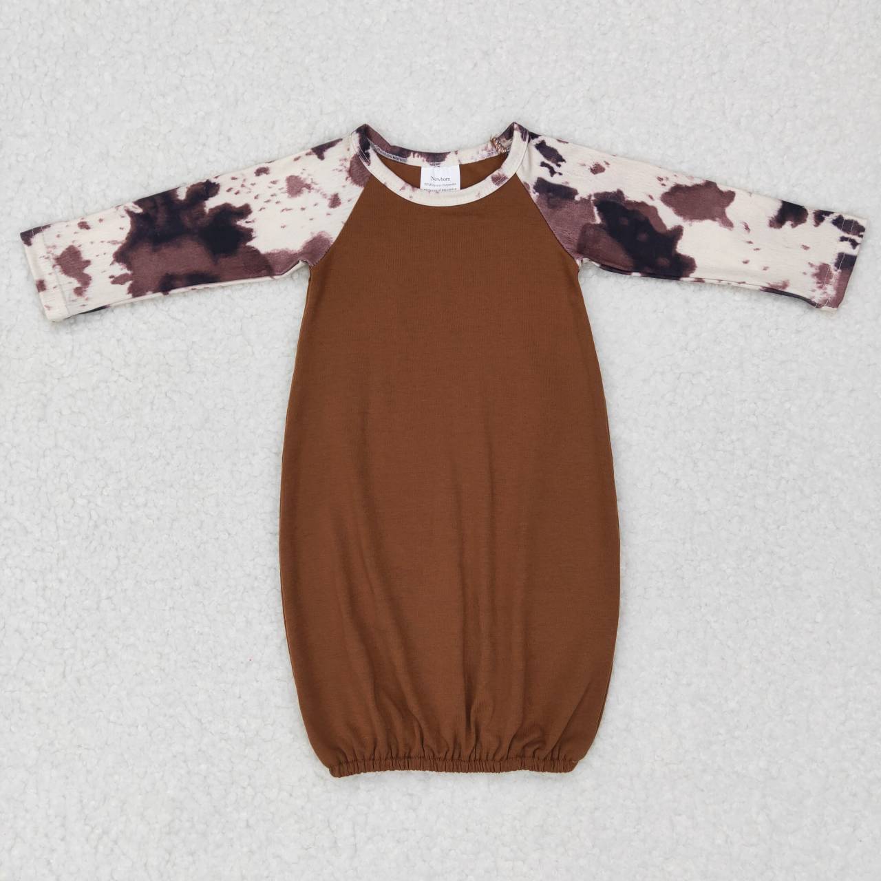 RTS NO MOQ(In Stock) NB0023 Ink pattern brown long-sleeved nightgown
