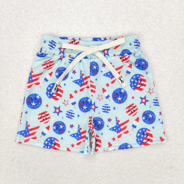 RTS NO MOQ Baby Girls Boys 4th Of July Smile Sibling Trunks Swimsuits