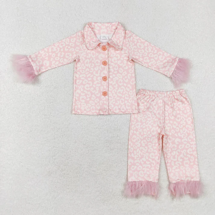 RTS NO MOQ Mommy and Me Mommy and Me Mommy and Me Adult Baby Girls Pink Leopard Fur Pajamas Clothes Sets