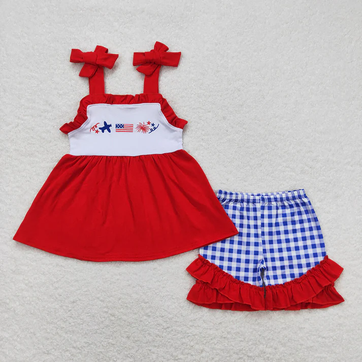 RTS NO MOQ Baby Girls 4th Of July Flag Sibling Boys Rompers Shorts Clothes Sets