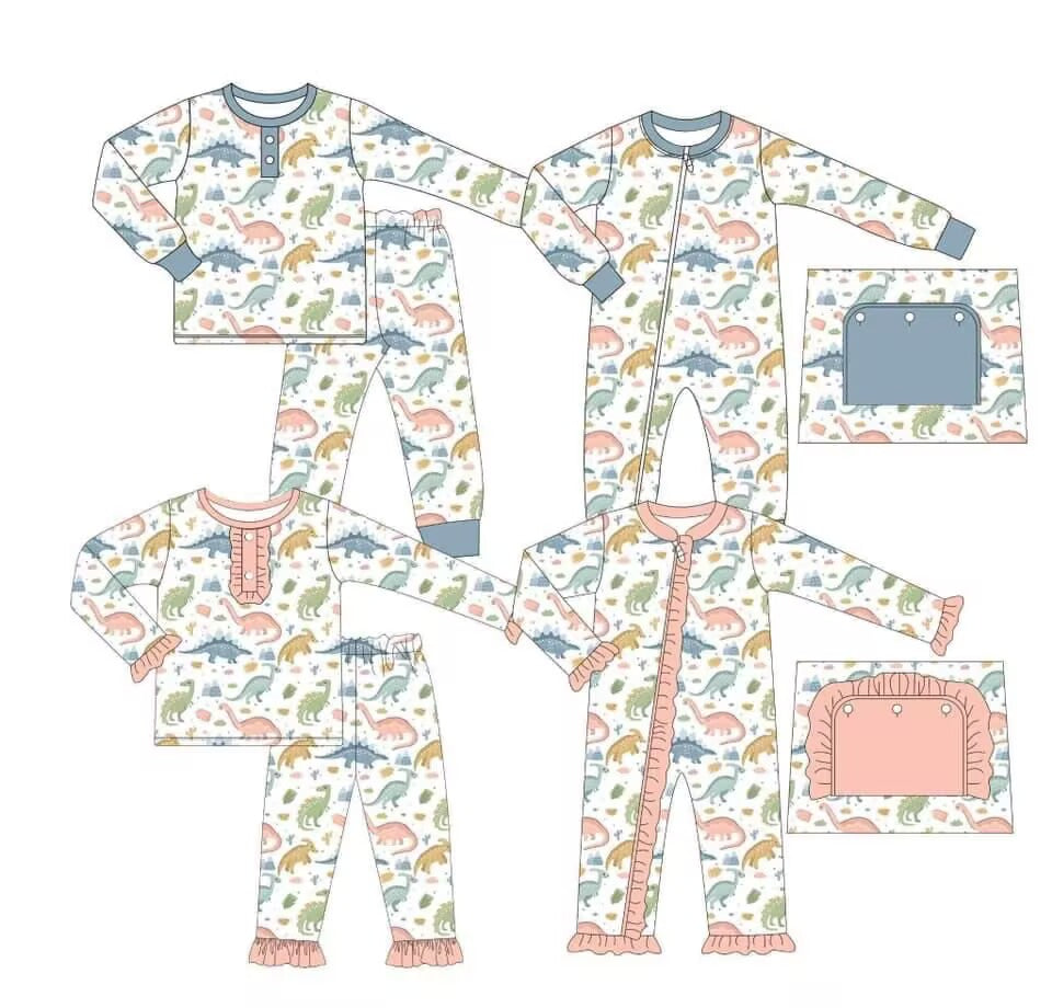 Custom moq 3 MIX SIZE eta 7/8week moq 5 eta /4/5week Dinosaur pattern blue & pink mixed set