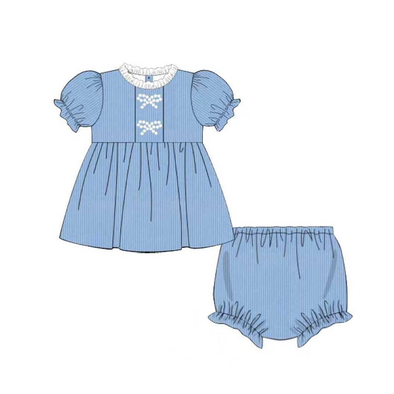 (Pre Order) No moq GBO0486 pre-order baby girl clothes bow blue short sleeve briefs sets-2025.11.11