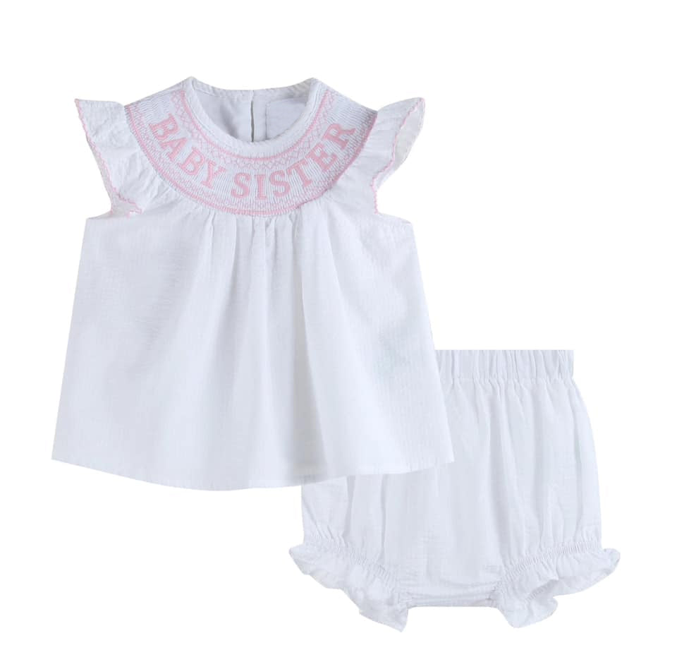 (Pre Order) No moq GBO0490 pre-order baby girl clothes BABY SISTER flying sleeve briefs sets-2025.11.18