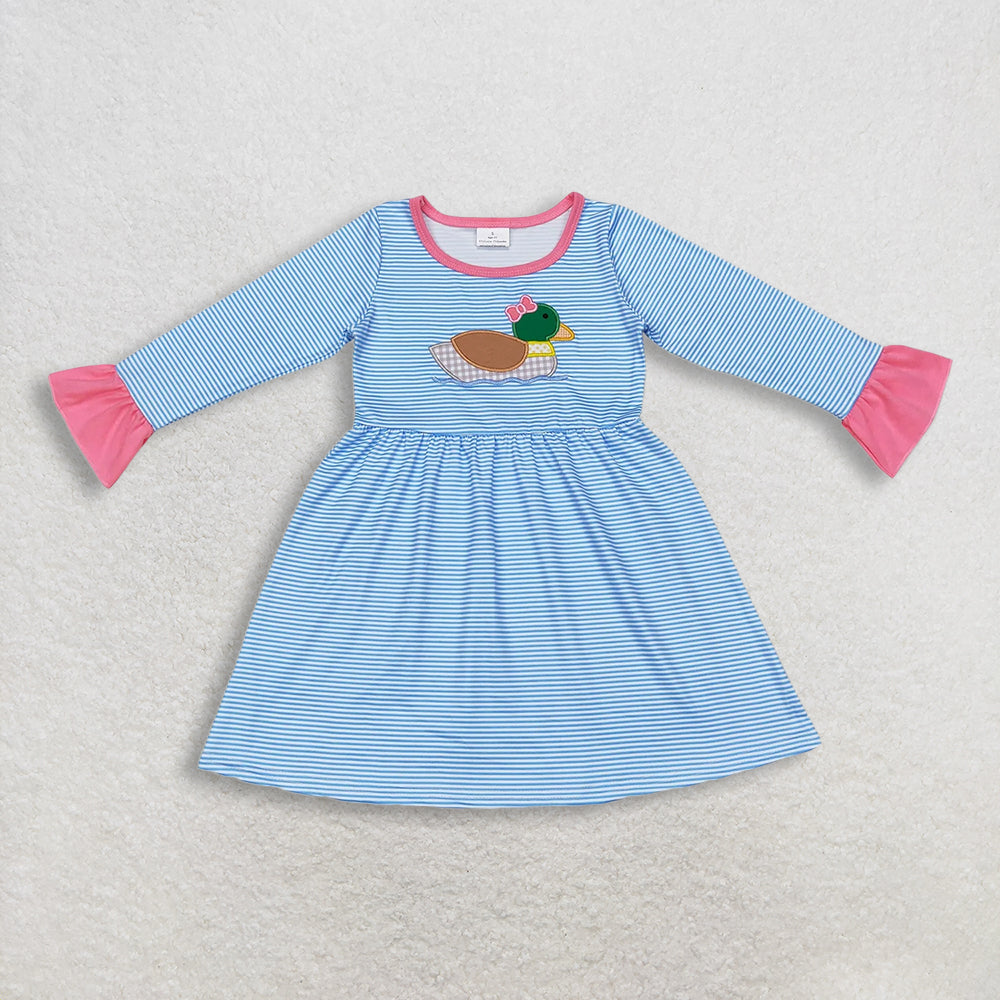RTS NO MOQ sibling baby girls clothes embroidery duck long sleeve Clothes Sets and dress