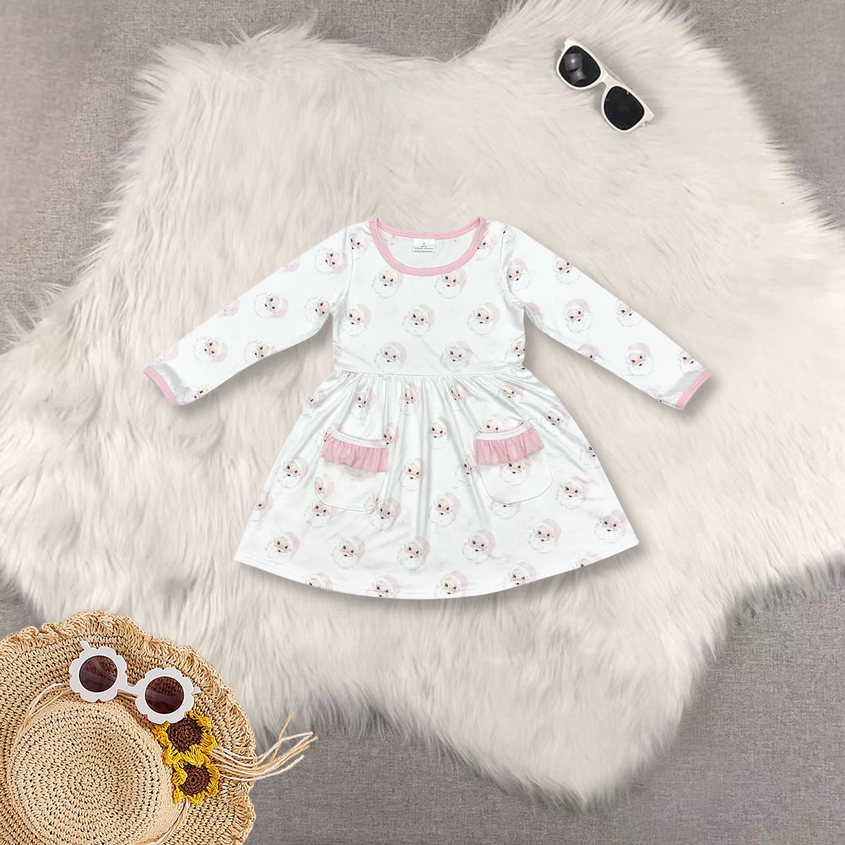 RTS NO MOQ Sibling baby girls clothes Christmas Santa Claus long-sleeved suit & dress