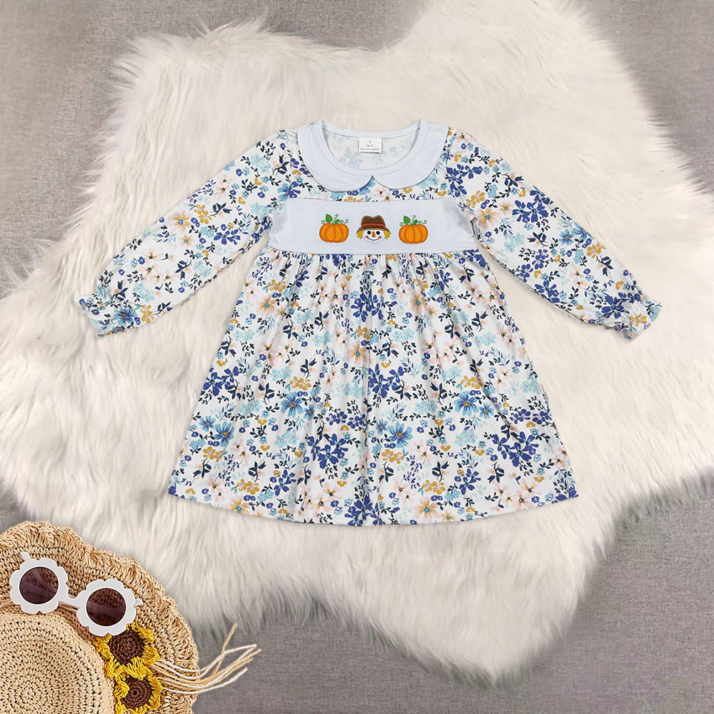 RTS NO MOQ Sibling Baby Girls clothes embroidery pumpkin Long Sleeve Pants Sets and dress