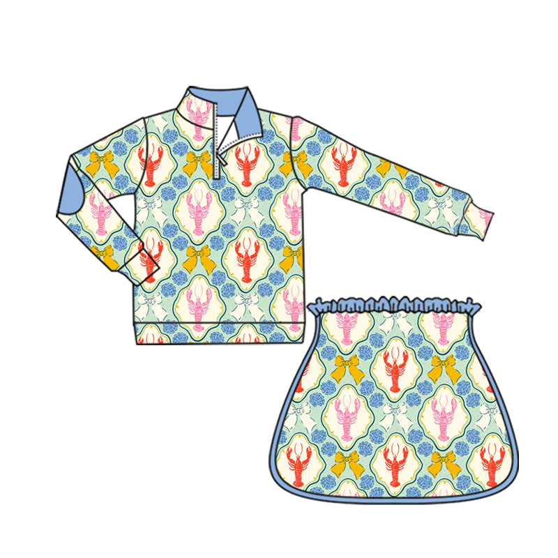 no moq GLD1096 PRE-ORDER baby girl clothes yoga lobster bow long sleeve shorts skirts set-2025.5.30