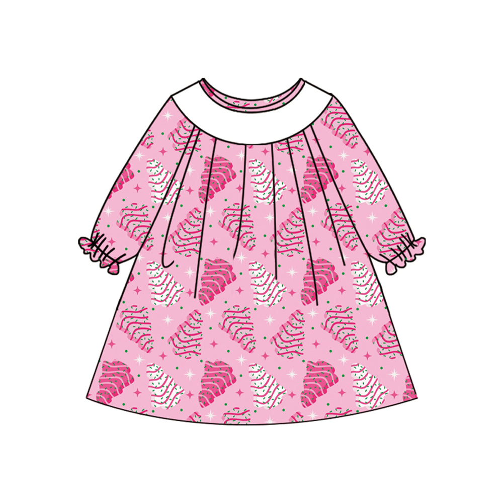 no moq GLD1137 PRE-ORDER baby girl clothes Christmas pink long sleeve dress-2025.6.13