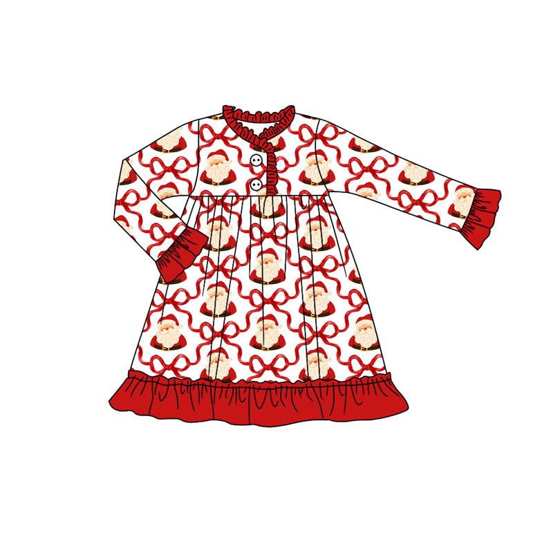 no moq GLD1160 PRE-ORDER baby girl clothes Christmas bow red long sleeve dress-2025.6.24