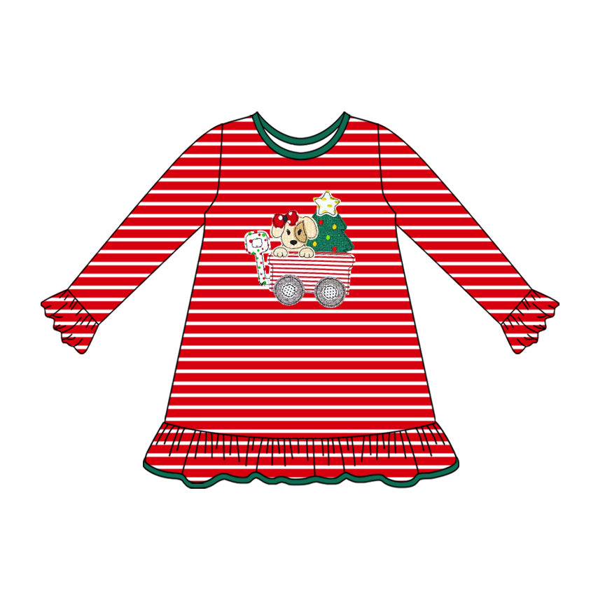 (Pre Order) No moq GLD1194 PRE-ORDER baby girl clothes Christmas red long sleeve dress-2025.7.9