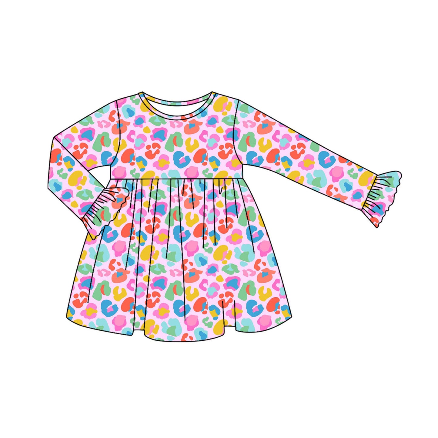 (Pre Order) No moq GLD1202 PRE-ORDER baby girl clothes leopard long sleeve dress-2025.7.14