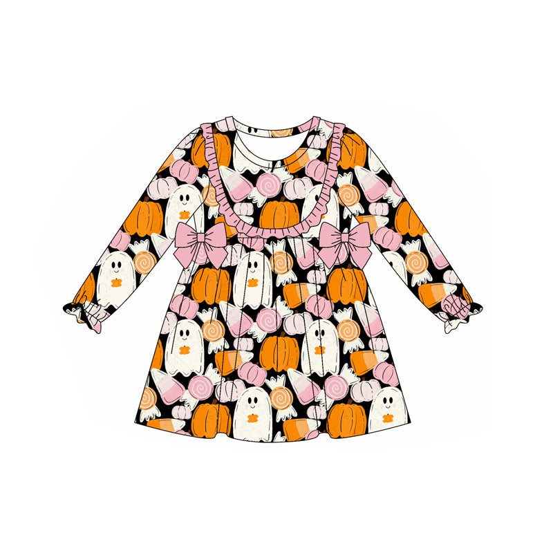 (Pre Order) No moq GLD1209 PRE-ORDER baby girl clothes pumpkin long sleeve dress-2025.7.16