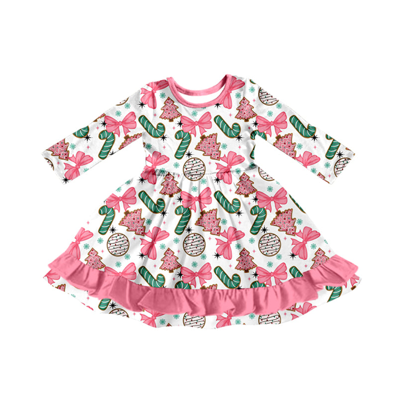 (Pre Order) No moq GLD1228 PRE-ORDER baby girl clothes Christmas bow long sleeve dress-2025.7.24