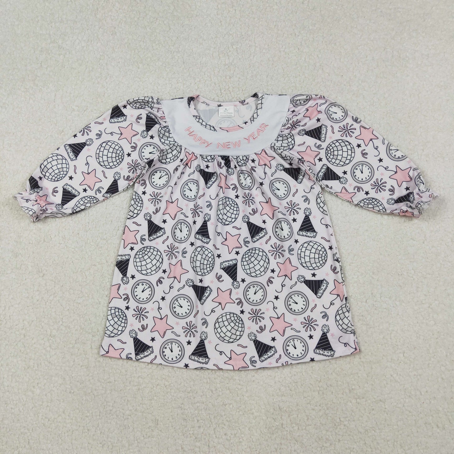 RTS NO MOQ Sibling Baby girls clothes Embroidery happy new year long-sleeved rompers and dress