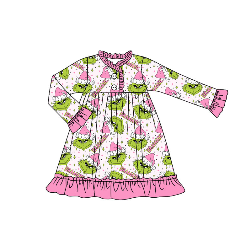 (Pre Order) No moq GLD1235 PRE-ORDER baby girl clothes Christmas cartoon long sleeve dress-2025.7.26