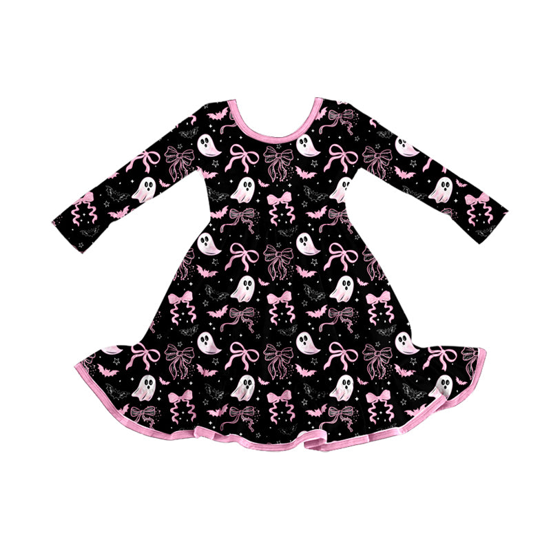 (Pre Order) No moq GLD1262 PRE-ORDER baby girl clothes ghost bow long sleeve dress-2025.8.7