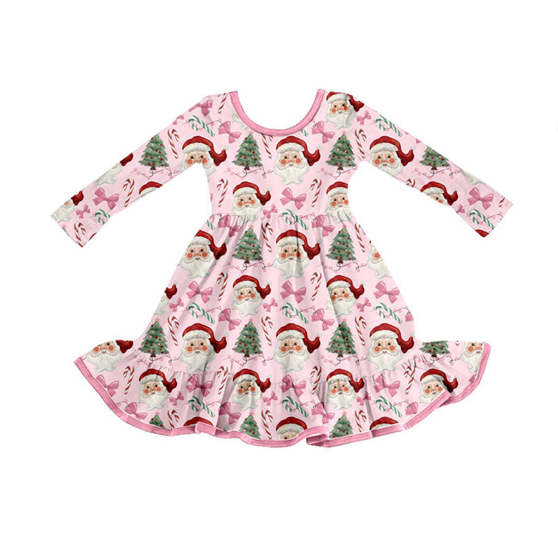 (Pre Order) No moq GLD1279 PRE-ORDER baby girl clothes Christmas trees bow long sleeve dress-2025.8.22