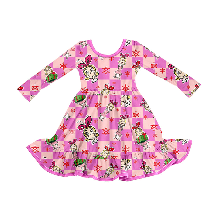 (Pre Order) No moq GLD1281 PRE-ORDER baby girl clothes Christmas cartoon long sleeve dress-2025.8.26