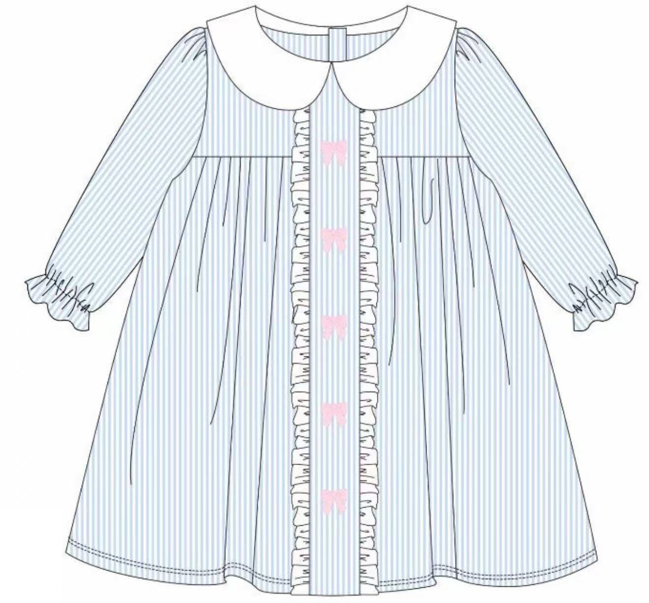 (Pre Order) No moq GLD1344 PRE-ORDER baby girl clothes bow long sleeve dress-2025.9.23