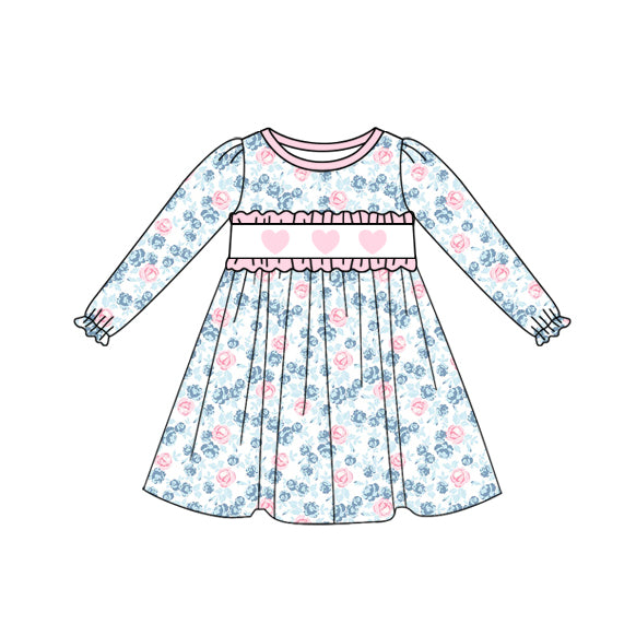 (Pre Order) No moq GLD1376 PRE-ORDER baby girl clothes love floral long sleeve dress-2025.10.4